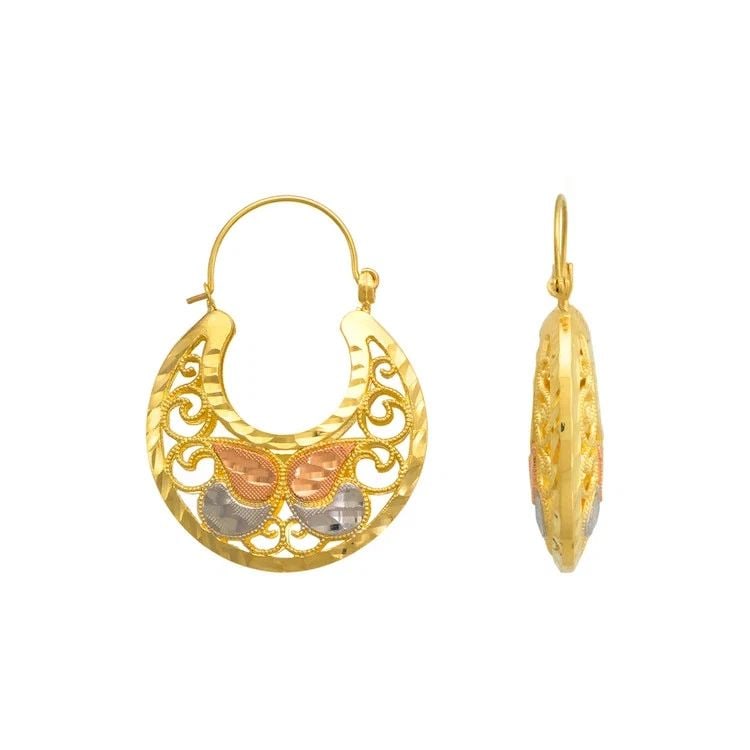 NEW 14K TRICOLOR GOLD BASKET EARRINGS: NEW 14K TRICOLOR GOLD BASKET EARRINGS BASKET EARRINGS NEW 14K TRICOLOR GOLD Width: Approx. 24x36mm Apx WEIGHT: 6.1g