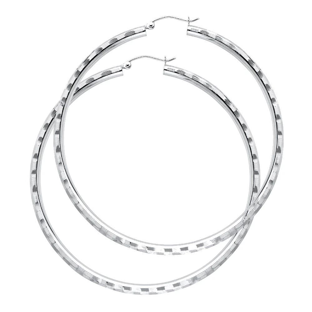 NEW 14K WHITE GOLD 3MM DC HOOP EARRINGS (1 of 2)