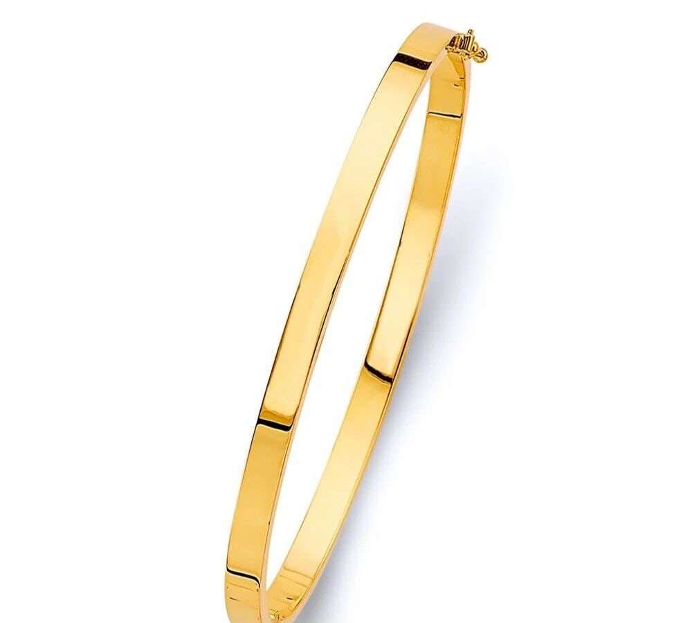 NEW 14K YELLOW GOLD 4MM SQUARE PLAIN HOLLOW OVAL BANGLE (1 of 2)