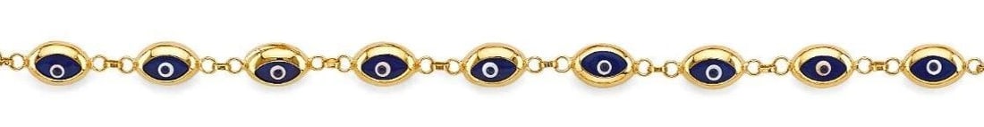 NEW 14K YELLOW GOLD BLUE EVIL EYE BRACELET (1 of 2)