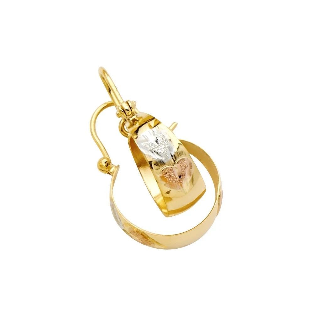 NEW 14K TRI COLOR GOLD HEART DC GRADUATED HOOP EARRINGS: NEW 14K TRI COLOR GOLD HEART DC GRADUATED HOOP EARRINGS HEART DC GRADUATED HOOP EARRINGS NEW 14K TRI COLOR GOLD HEIGHT - 20 mm WIDTH - 20 mm Apx WEIGHT - 4.3 g