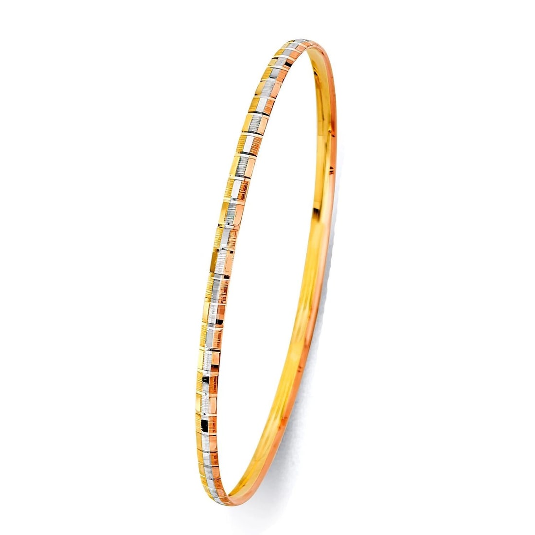NEW 14K TRI COLOR GOLD 3mm CONCAVE HALF DOME SOLID BANGLE (1 of 2)