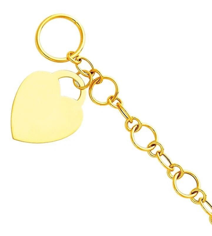 NEW 14K YELLOW GOLD LIGHT HOLLOW BRACELET WITH HEART PENDANT: 14K YELLOW GOLD LIGHT HOLLOW BRACELET WITH HEART PENDANT LIGHT HOLLOW BRACELET WITH HEART PENDANT NEW 14K YELLOW GOLD LENGTH - 7.5in Apx WEIGHT - 5.5g