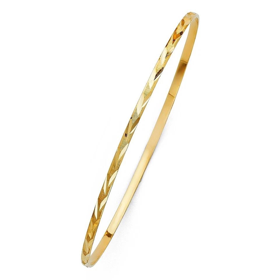 NEW 14K YELLOW GOLD 2MM SOLID BANGLE - 2