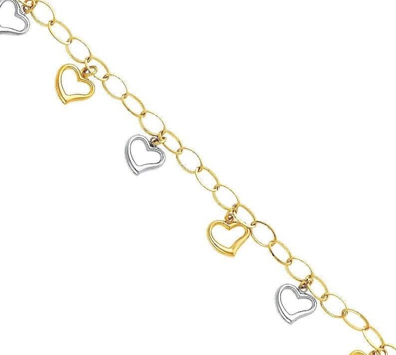 NEW 14K TWO TONE GOLD LIGHT FANCY HOLLOW HEART BRACELET: 14K TWO TONE GOLD LIGHT FANCY HOLLOW BRACELET LIGHT FANCY HOLLOW BRACELET NEW 14K TWO TONE GOLD LENGTH - 7.5in Apx WEIGHT - 5.4g