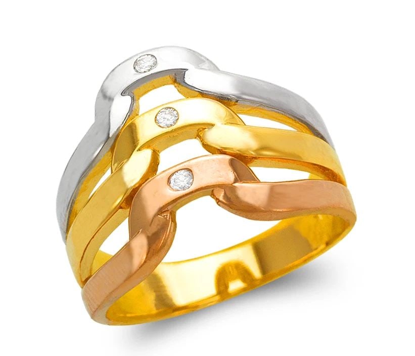 NEW 14K TRICOLOR GOLD LADIES TRICOLOR THREE LAYER DESIGN BAND: NEW 14K TRICOLOR GOLD LADIES TRICOLOR THREE LAYER DESIGN BAND LADIES TRICOLOR THREE LAYER DESIGN BAND NEW 14K TRICOLOR GOLD SIZE Apx: 15mm WEIGHT: 5.4g