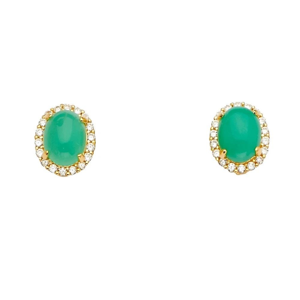 NEW 14K YELLOW GOLD JADE EARRINGS/SET: NEW 14K YELLOW GOLD JADE EARRINGS/SET JADE EARRINGS/SET NEW 14K YELLOW GOLD HEIGHT - 13 mm WIDTH - 10 mm Apx WEIGHT - 4.1 g