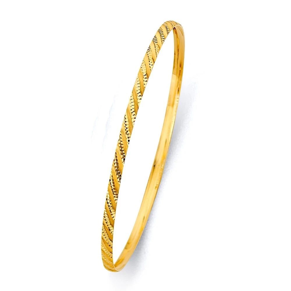 NEW 14K YELLOW GOLD 3MM CONCAVE HALF DOME SOLID BANGLE (1 of 2)