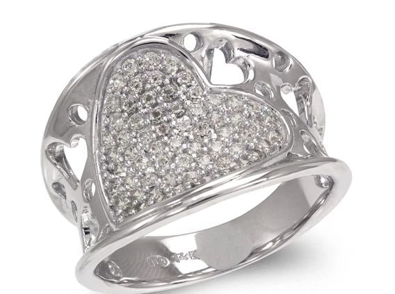 NEW 14K WHITE GOLD LADIES FANCY WHITE HEART DESIGN RING (1 of 2)