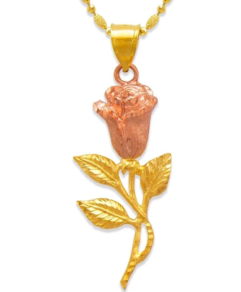 NEW 14K TWO TONE GOLD 47MM ROSE PENDANT (1 of 2)