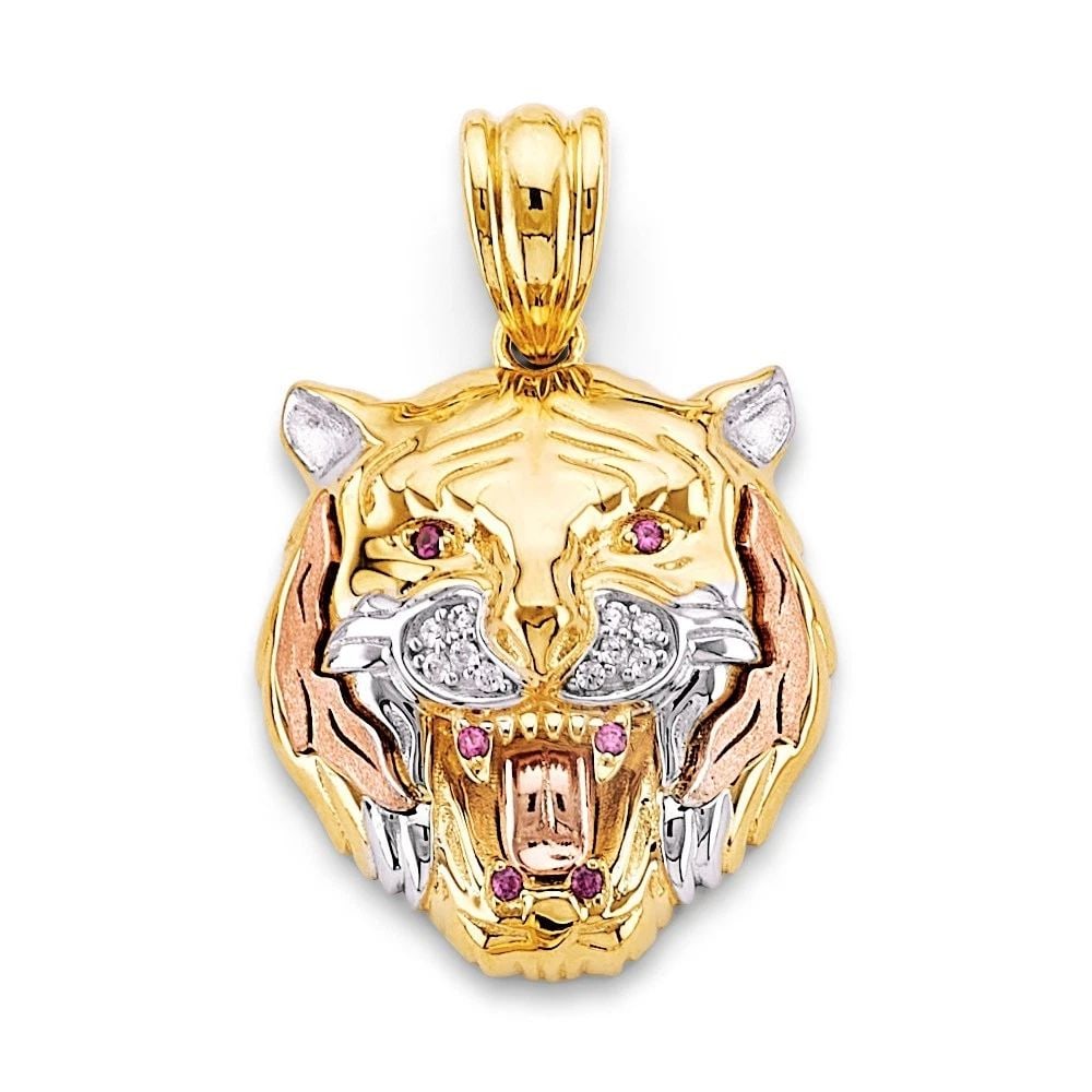 NEW 14K TRI COLOR GOLD MEDIUM TIGER FACE PENDANT (1 of 2)
