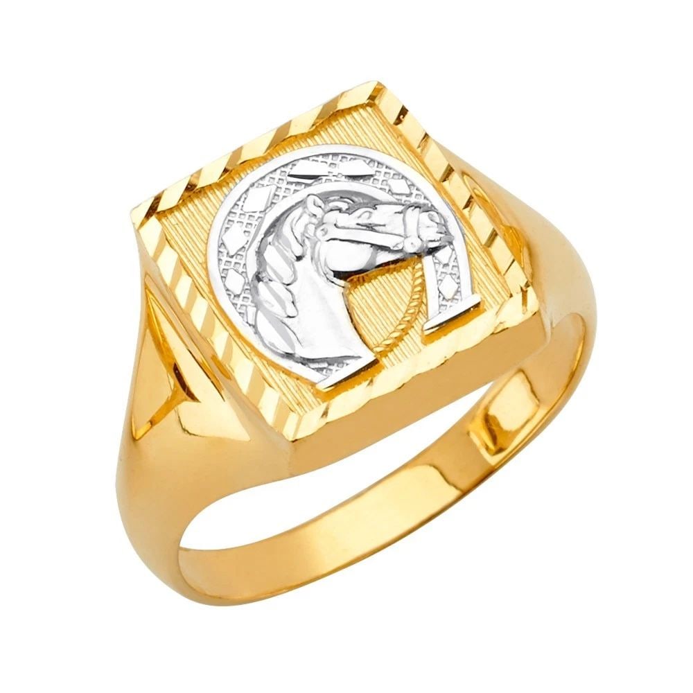 NEW 14K TWO TONE GOLD SQUARE MEN'S RING WITH HORSE SHOE - SIZE 10: NEW 14K TWO TONE GOLD SQUARE MEN'S RING WITH HORSE SHOE SQUARE MEN'S RING WITH HORSE SHOE NEW 14K TWO TONE GOLD WIDTH : WEIGHT : 5.1g