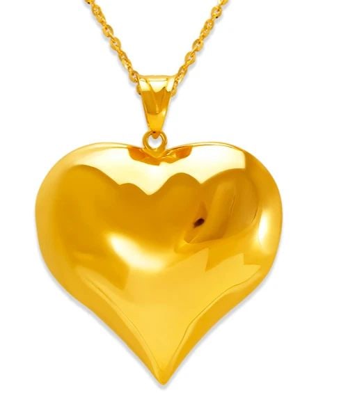 NEW 14K YELLOW GOLD HOLLOW PUFF HEART PENDANT 35MM (1 of 2)