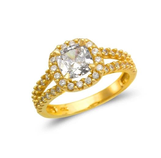 NEW 14K YELLOW GOLD LADIES FANCY CUSHION CUT HALO SOLITAIRE RING: NEW 14K YELLOW GOLD LADIES FANCY CUSHION CUT HALO SOLITAIRE RING LADIES FANCY CUSHION CUT HALO SOLITAIRE RING NEW 14K YELLOW GOLD Apx. SIZE: 10mm Apx. WEIGHT: 5.0g