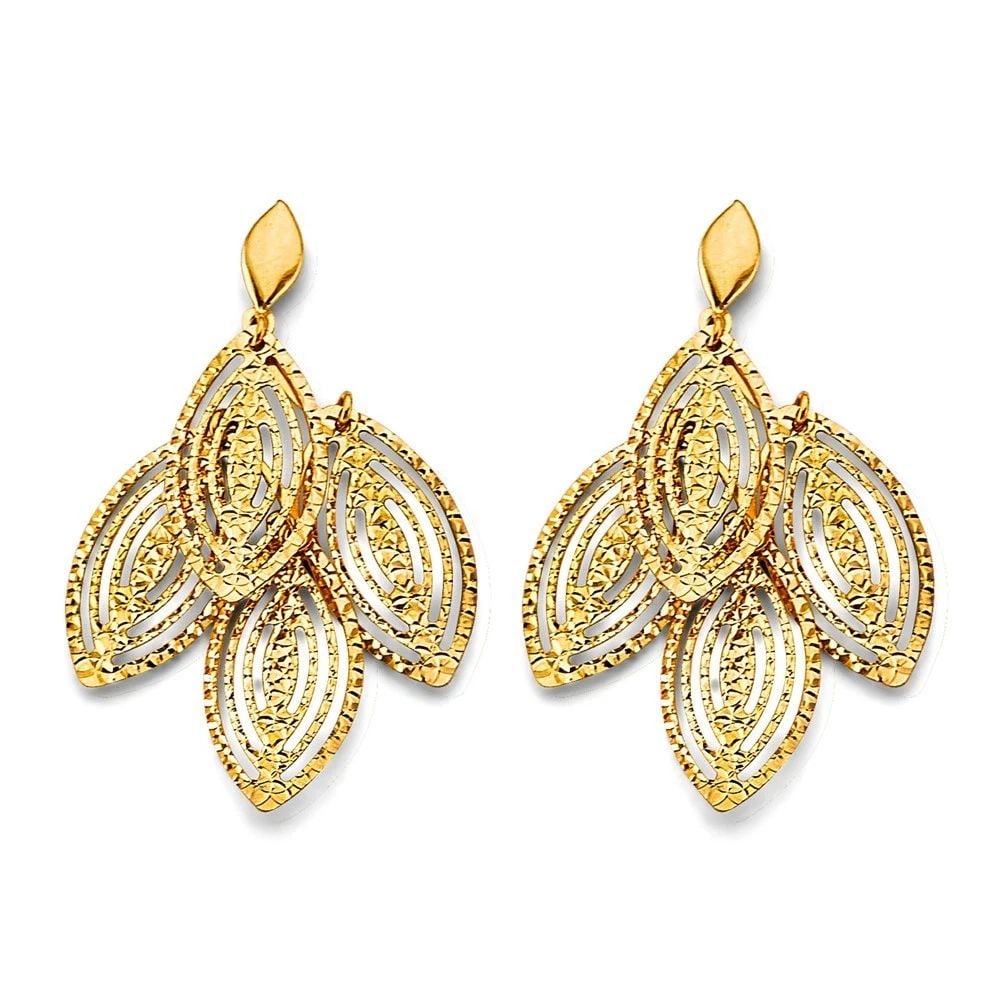 NEW 14K YELLOW GOLD FANCY DC LEAF EARRINGS (1 of 2)