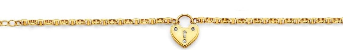 NEW 14K YELLOW GOLD HEART LOCK MARINER BRACELET (1 of 2)