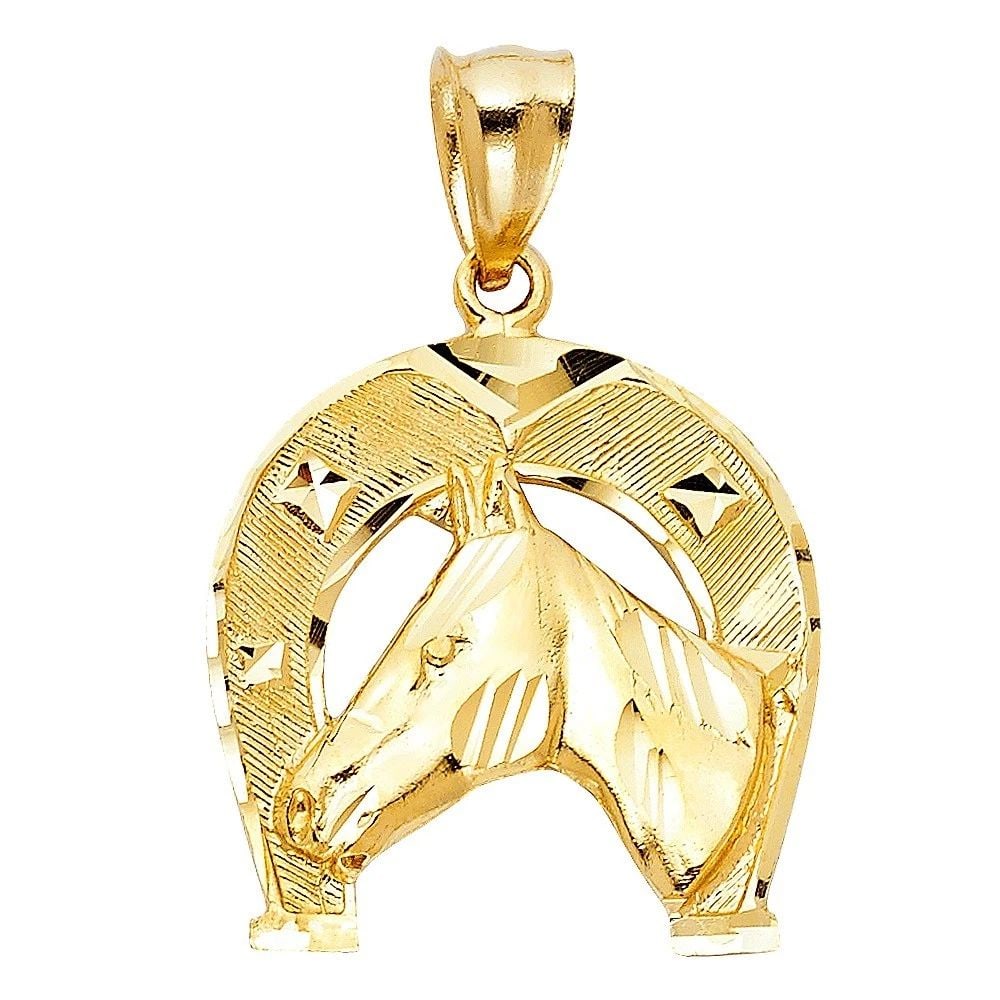 NEW 14K YELLOW GOLD LUCKY HORSE SHOE PENDANT: NEW 14K YELLOW GOLD LUCKY HORSE SHOE PENDANT LUCKY HORSE SHOE PENDANT NEW 14K YELLOW GOLD Height : 26 mm Width : 25 mm Apx. WEIGHT : 4.8g