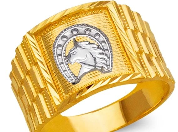 NEW 14K TWO TONE GOLD MEN'S HORSESHOE RING (1 of 2)