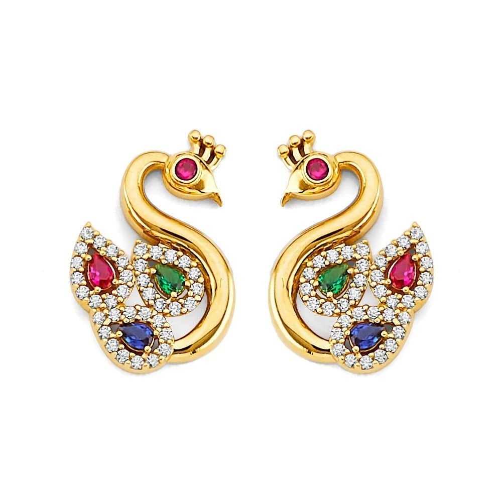 NEW 14K TWO TONE GOLD SWAN WITH MULTI COLOR EARRINGS (1 of 2)