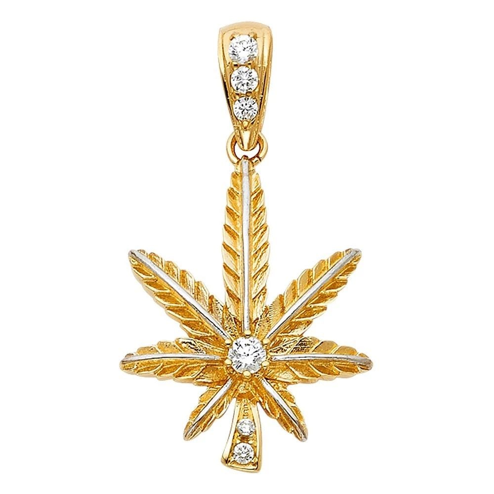 NEW 14K YELLOW GOLD MARIJUANA LEAF PENDANT: NEW 14K YELLOW GOLD MARIJUANA LEAF PENDANT MARIJUANA LEAF PENDANT NEW 14K YELLOW GOLD Height : 30 mm Width : 24 mm Apx. WEIGHT : 4.7g