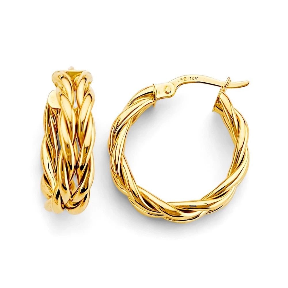 NEW 14K YELLOW GOLD FANCY BRAIDED HOOP EARRINGS: NEW 14K YELLOW GOLD FANCY BRAIDED HOOP EARRINGS FANCY BRAIDED HOOP EARRINGS NEW 14K YELLOW GOLD HEIGHT - 20 mm WIDTH - 20 mm Apx WEIGHT - 3.5 g