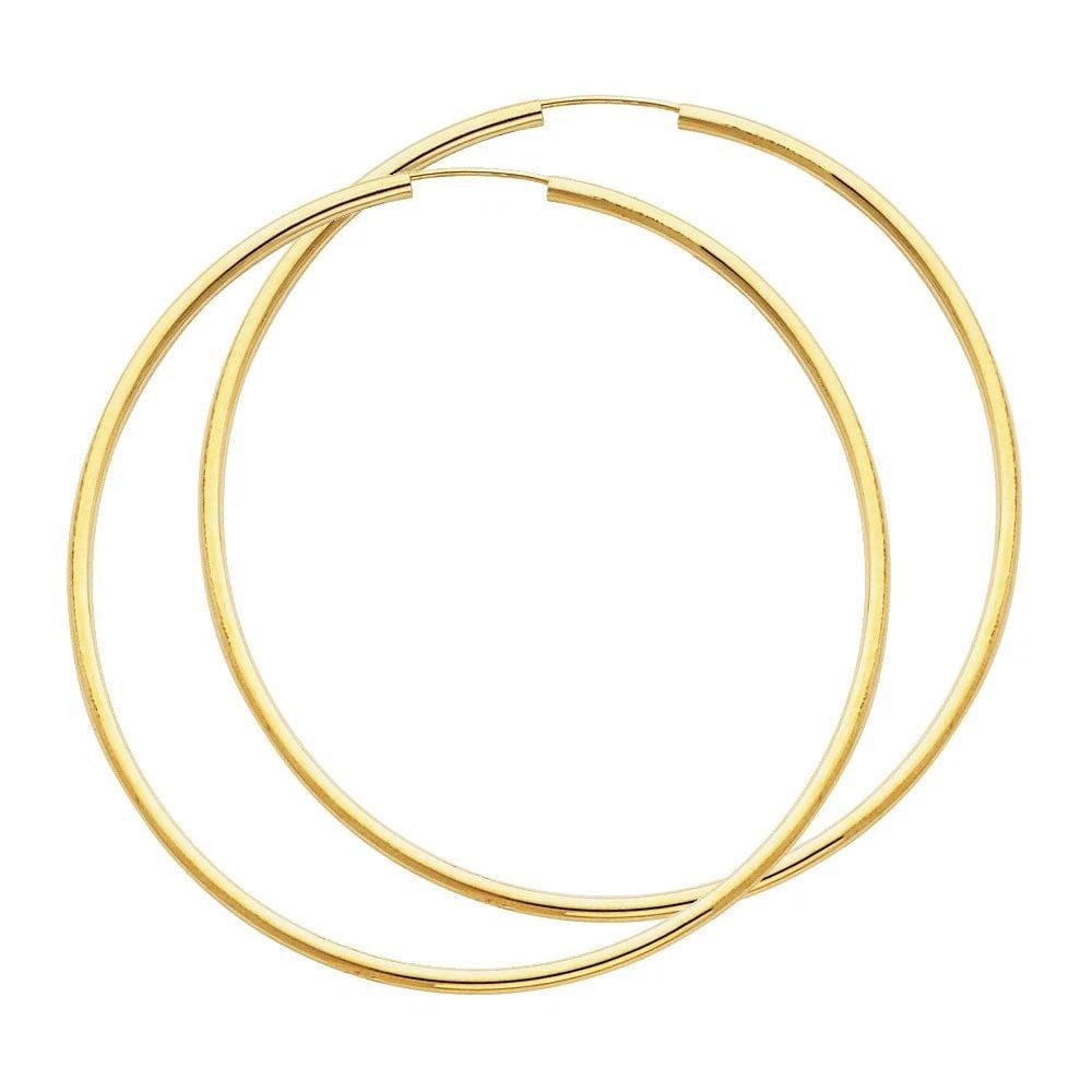NEW 14K YELLOW GOLD 2MM ROUND TUBE POLISHED ENDLESS HOOP EARRINGS (65MM) (1 of 2)