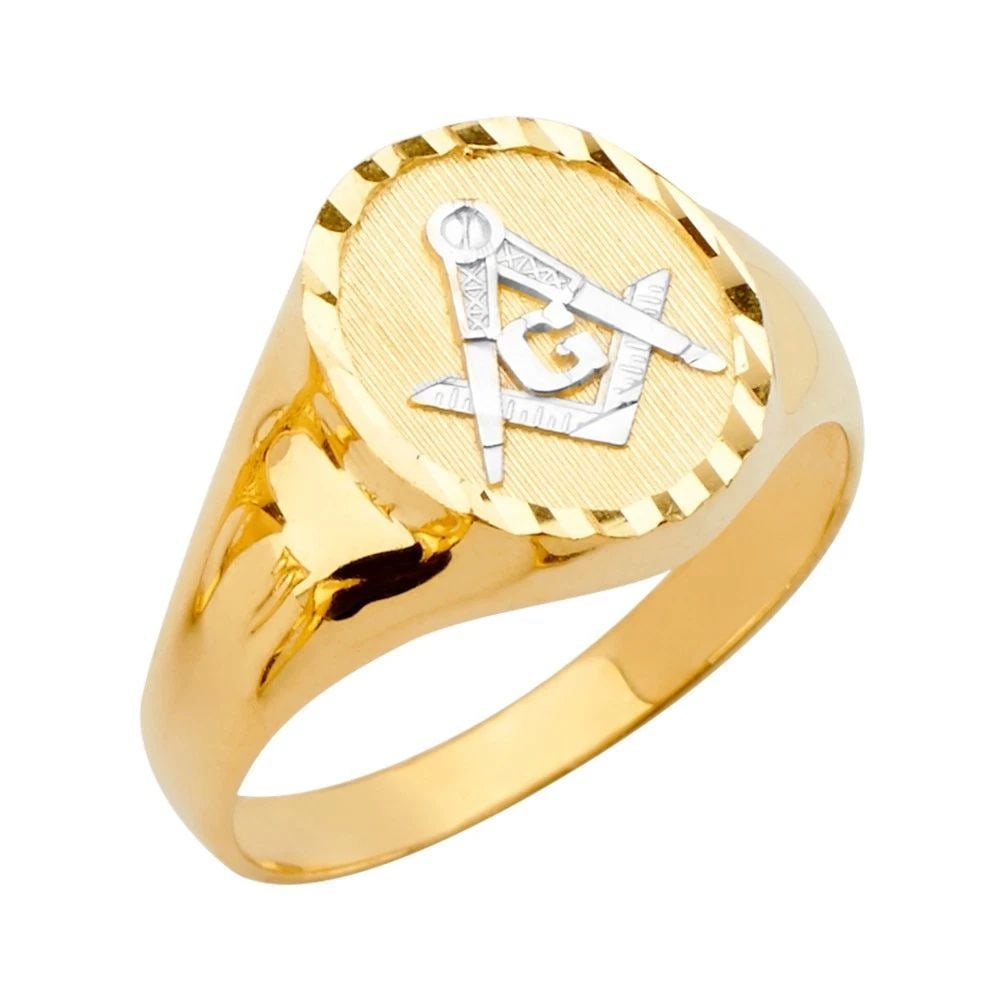 NEW 14K TWO TONE GOLD ROUND MEN'S RING WITH MASONIC - SIZE 10 (1 of 2)
