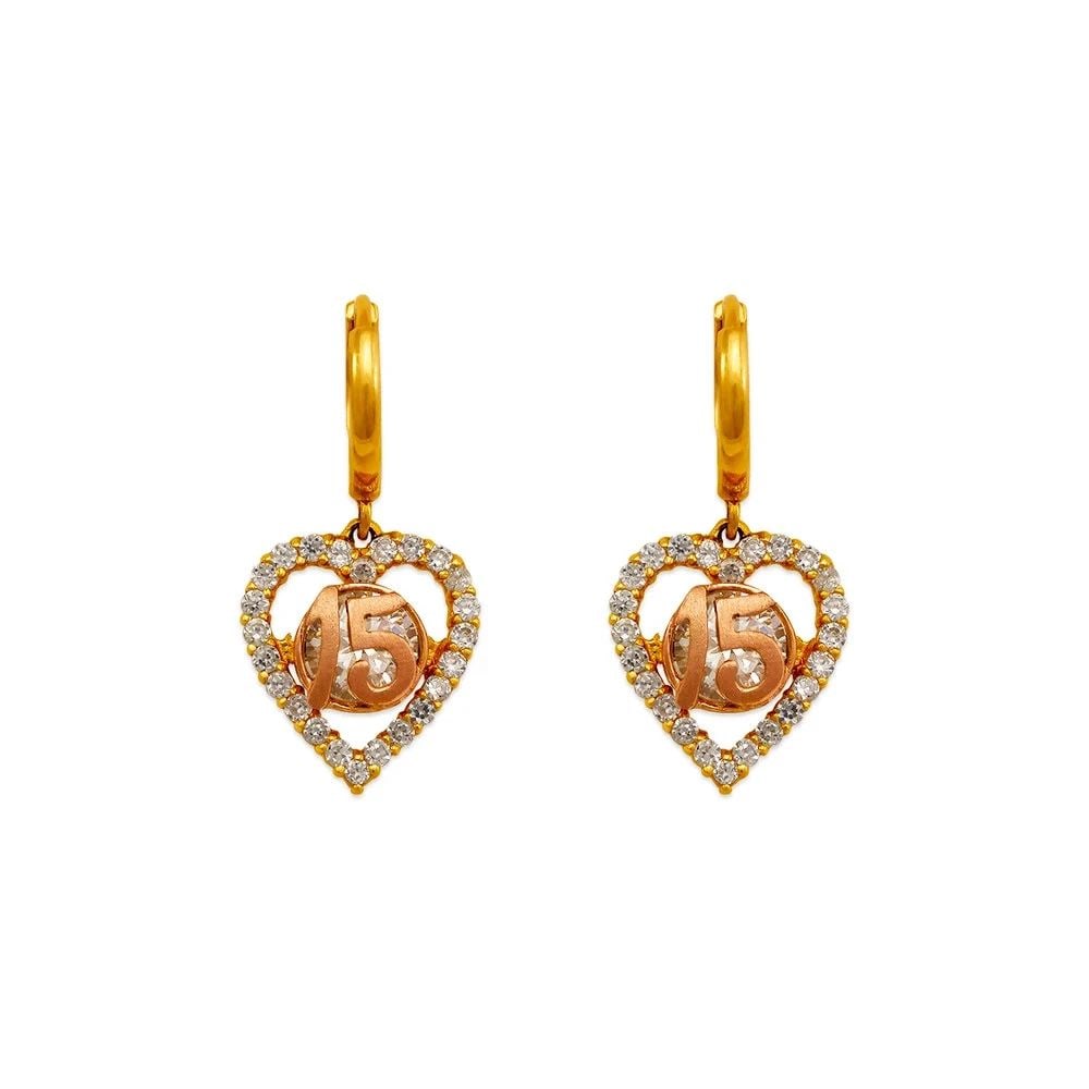 NEW 14K TWO TONE GOLD FANCY 15 ANOS DANGLING EARRINGS (1 of 2)