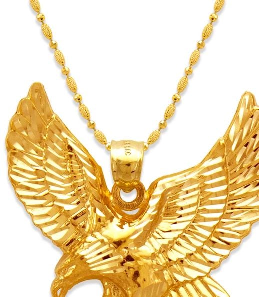 NEW 14K YELLOW GOLD 37MM EAGLE PENDANT: NEW 14K YELLOW GOLD 37MM EAGLE PENDANT 37MM EAGLE PENDANT NEW 14K YELLOW GOLD Apx. WIDTH: 37x37mm Apx WEIGHT: 4.6g