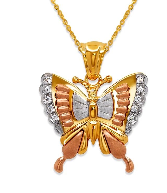 NEW 14K TRICOLOR GOLD FANCY BUTTERFLY PENDANT (1 of 2)