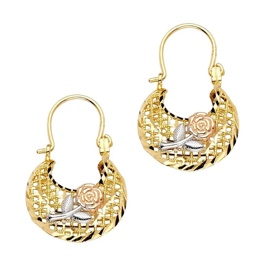 NEW 14K TRI COLOR GOLD FLOWER BASKET EARRINGS (1 of 2)