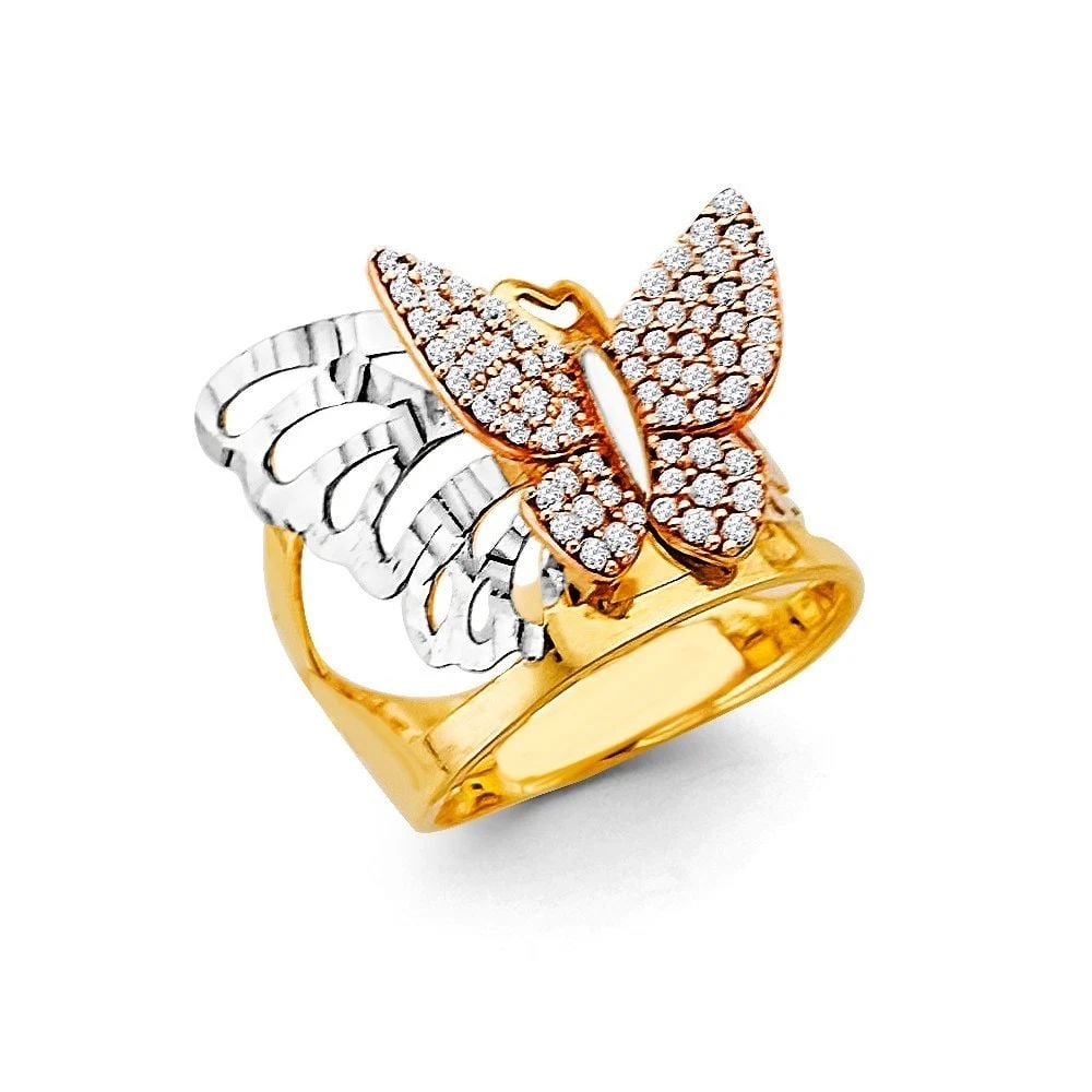 NEW 14K TRI COLOR GOLD BUTTERFLY RING - SIZE 7 (1 of 2)