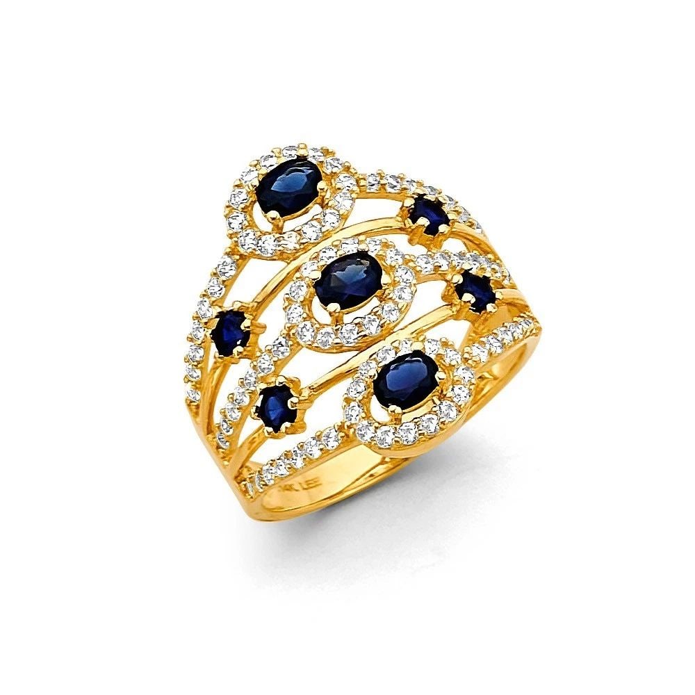 NEW 14K YELLOW GOLD MULTI LINE BLUE RING: NEW 14K YELLOW GOLD MULTI LINE BLUE RING MULTI LINE BLUE RING NEW 14K YELLOW GOLD WIDTH : WEIGHT : 4.3g