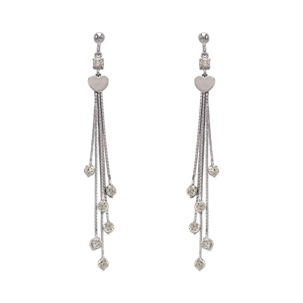 NEW 14K WHITE GOLD FANCY HEART DANGLING EARRINGS: NEW 14K WHITE GOLD FANCY HEART DANGLING EARRINGS FANCY HEART DANGLING EARRINGS NEW 14K WHITE GOLD Width: Approx. 6x65mm Apx WEIGHT: 4.3g