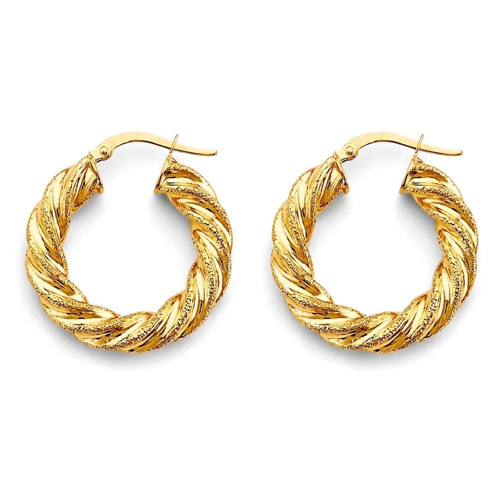 NEW 14K YELLOW GOLD HOLLOW TWIST HOOP EARRINGS: NEW 14K YELLOW GOLD HOLLOW TWIST HOOP EARRINGS HOLLOW TWIST HOOP EARRINGS NEW 14K YELLOW GOLD HEIGHT - 25 mm WIDTH - 25 mm Apx WEIGHT - 3.3 g
