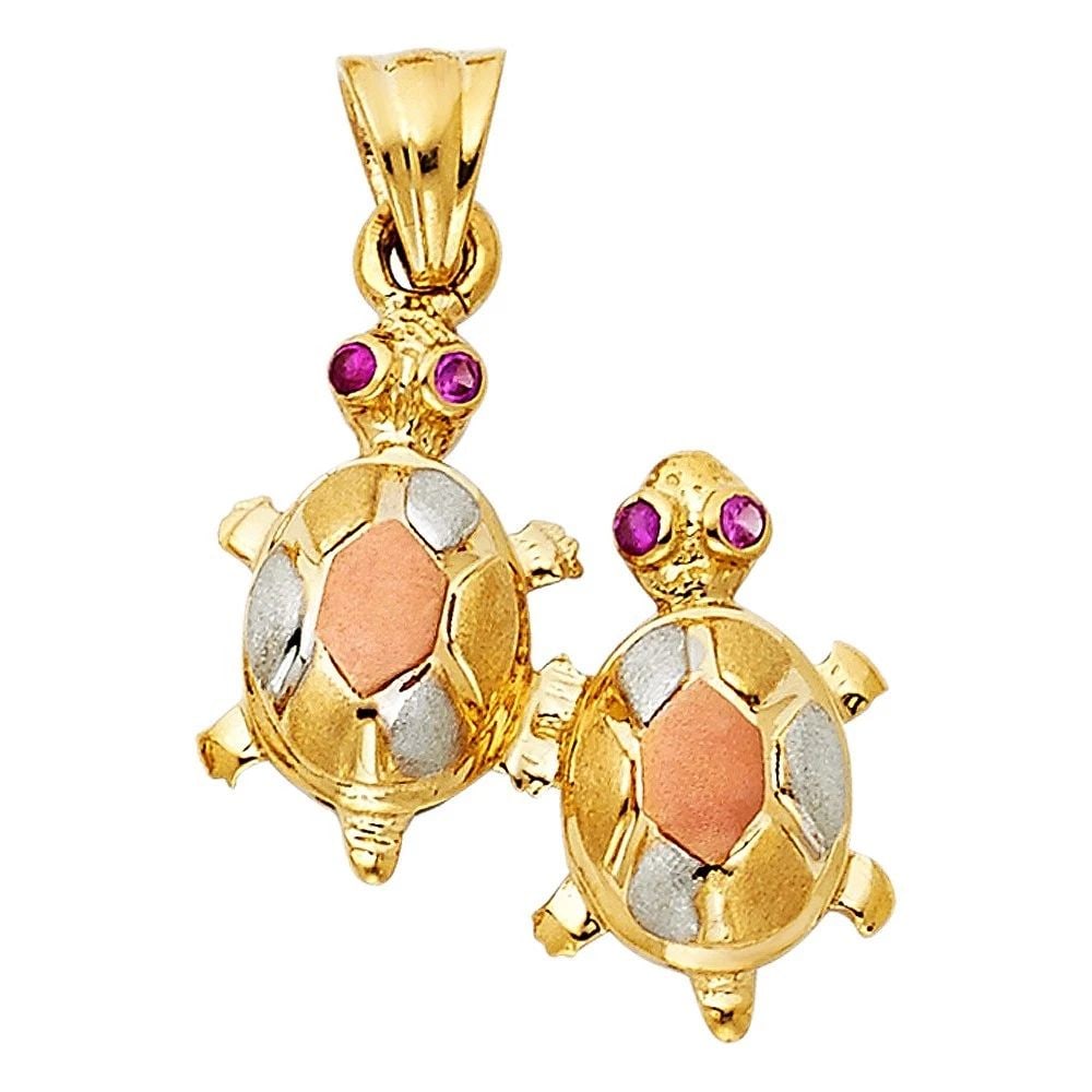 NEW 14K TRI COLOR GOLD TWIN TURTLE PENDANT (1 of 2)