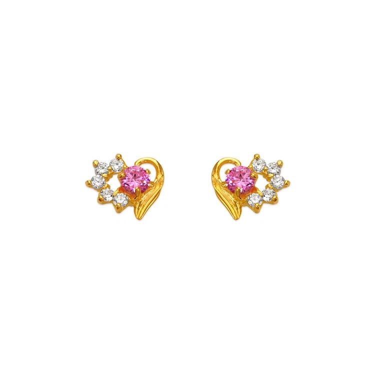 NEW 14K YELLOW GOLD PINK HEART STUD EARRINGS: NEW 14K YELLOW GOLD PINK HEART STUD EARRINGS PINK HEART STUD EARRINGS NEW 14K YELLOW GOLD Width: Approx. 8x7mm Apx WEIGHT: 2g