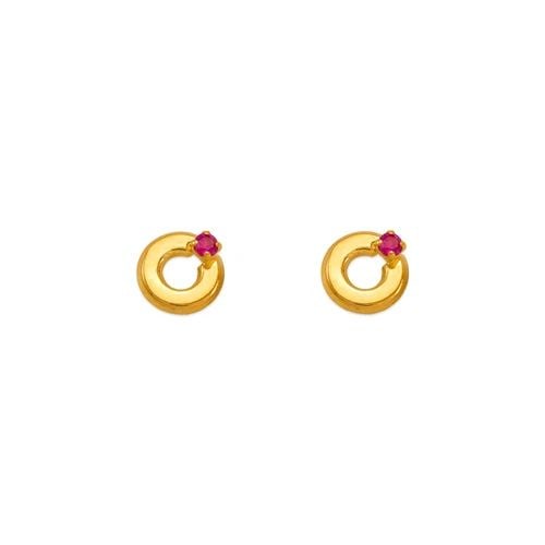 NEW 14K YELLOW GOLD RED CIRCLE STUD EARRINGS: NEW 14K YELLOW GOLD RED CIRCLE STUD EARRINGS RED CIRCLE STUD EARRINGS NEW 14K YELLOW GOLD Width: Approx. 5mm AVERAGE Apx WEIGHT: 2g