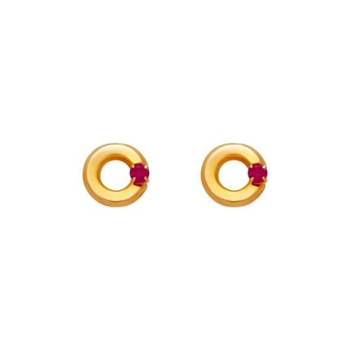 NEW 14K YELLOW GOLD RED CIRCLE STUD EARRINGS (1 of 2)