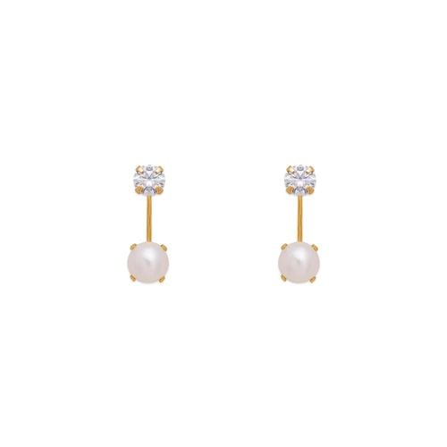 NEW 14K YELLOW GOLD PEARL TELEPHONE STUD EARRINGS (1 of 2)