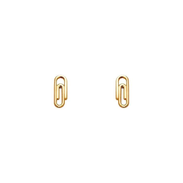 NEW 14K YELLOW GOLD PAPERCLIP STUD EARRINGS (1 of 2)