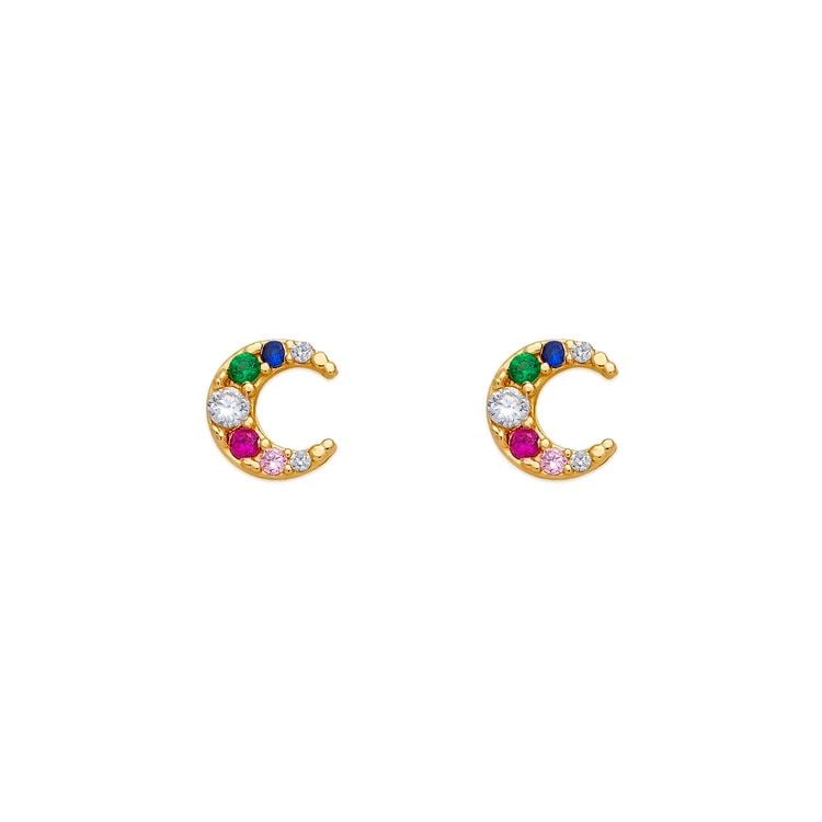 NEW 14K YELLOW GOLD RAINBOW MOON STUD EARRINGS (1 of 2)