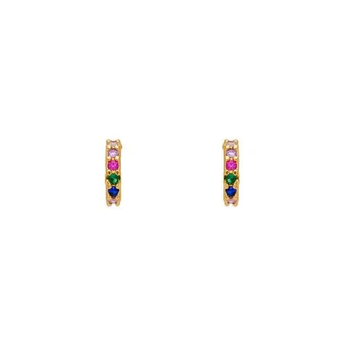NEW 14K YELLOW GOLD RAINBOW THIN HUGGIES STUD EARRINGS (1 of 2)
