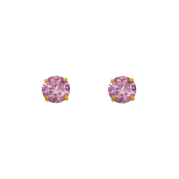 NEW 14K YELLOW GOLD PINK BIRTHSTONE SCREWBACK STUD EARRINGS (1 of 2)