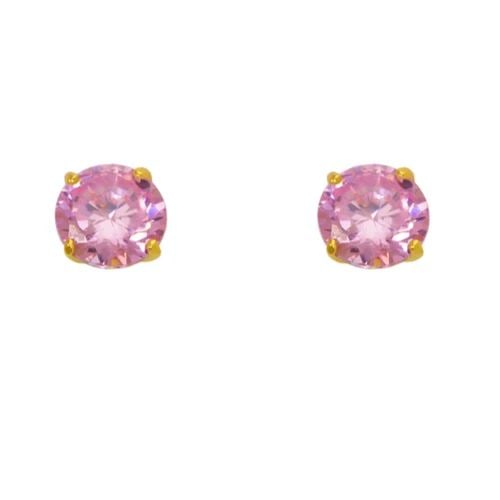 NEW 14K YELLOW GOLD PINK BIRTHSTONE SCREWBACK STUD EARRINGS (1 of 2)