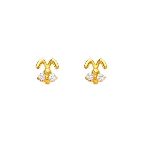 NEW 14K YELLOW GOLD RABBIT STUD EARRINGS (1 of 2)