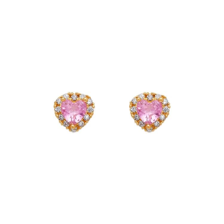 NEW 14K YELLOW GOLD PINK HEART STUD EARRINGS: NEW 14K YELLOW GOLD PINK HEART STUD EARRINGS PINK HEART STUD EARRINGS NEW 14K YELLOW GOLD Width: Approx. 6x7mm Apx WEIGHT: 2g