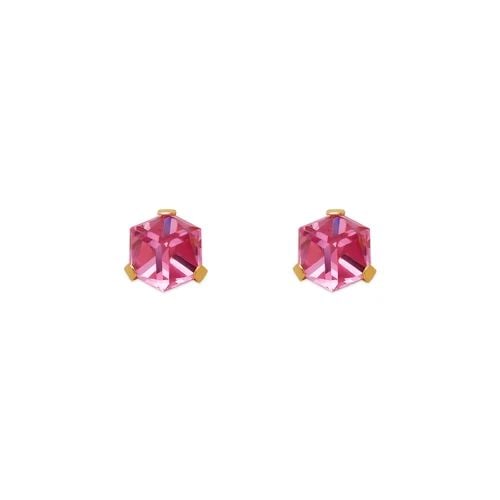 NEW 14K YELLOW GOLD PINK DISCO CUBE STUD EARRINGS (1 of 2)