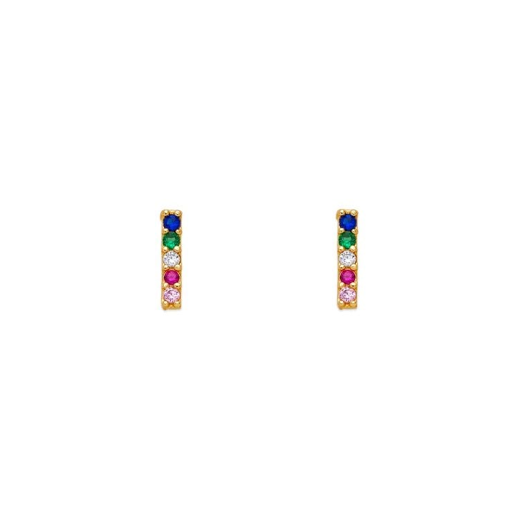 NEW 14K YELLOW GOLD RAINBOW STUD EARRINGS (1 of 2)