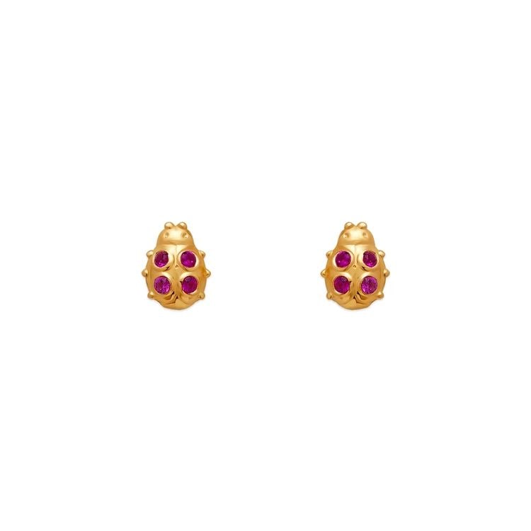 NEW 14K YELLOW GOLD LADYBUG STUD EARRINGS (1 of 2)